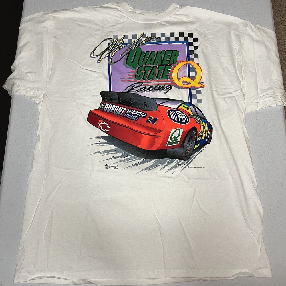 Vintage 1996 Jeff Gordon Quaker State Racing T Shirt Mens XL White Single Stitch